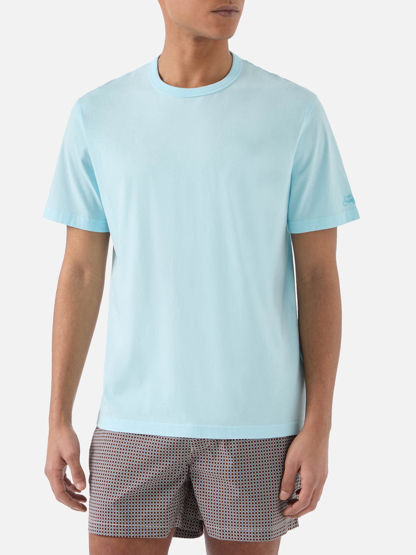 T-shirt Dover verde acqua in cotone con ricamo logo