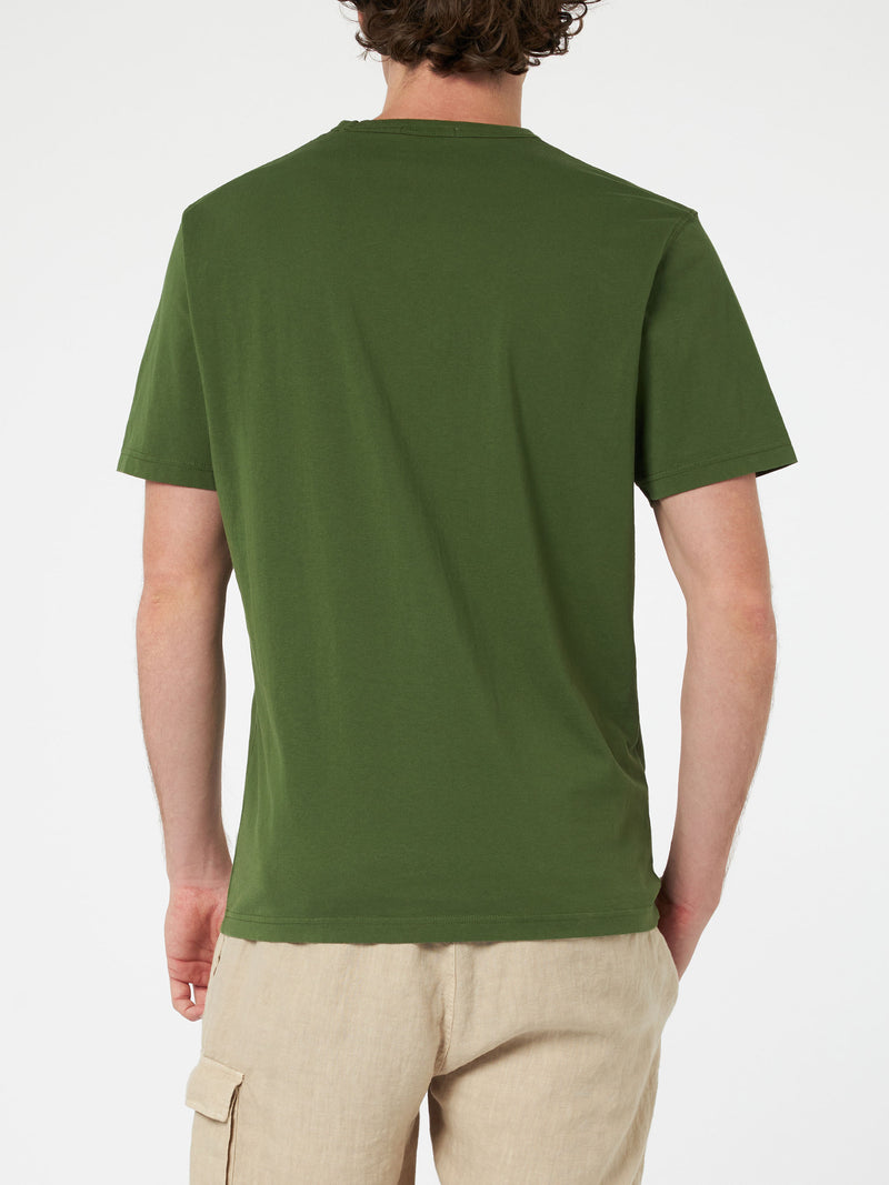 T-shirt da uomo Dover in jersey di cotone verde militare con ricamo St. Barth