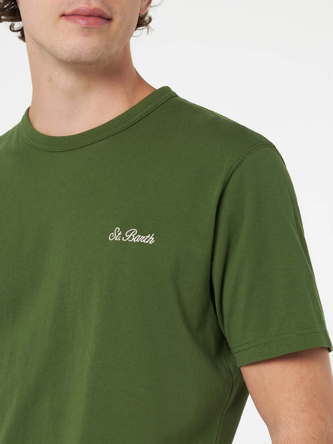 Mc2 Saint Barth T-shirt da uomo Dover in jersey di cotone verde militare con ricamo St. Barth