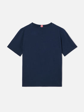 T-shirt Dover Jr in puro cotone blu navy con logo ricamato