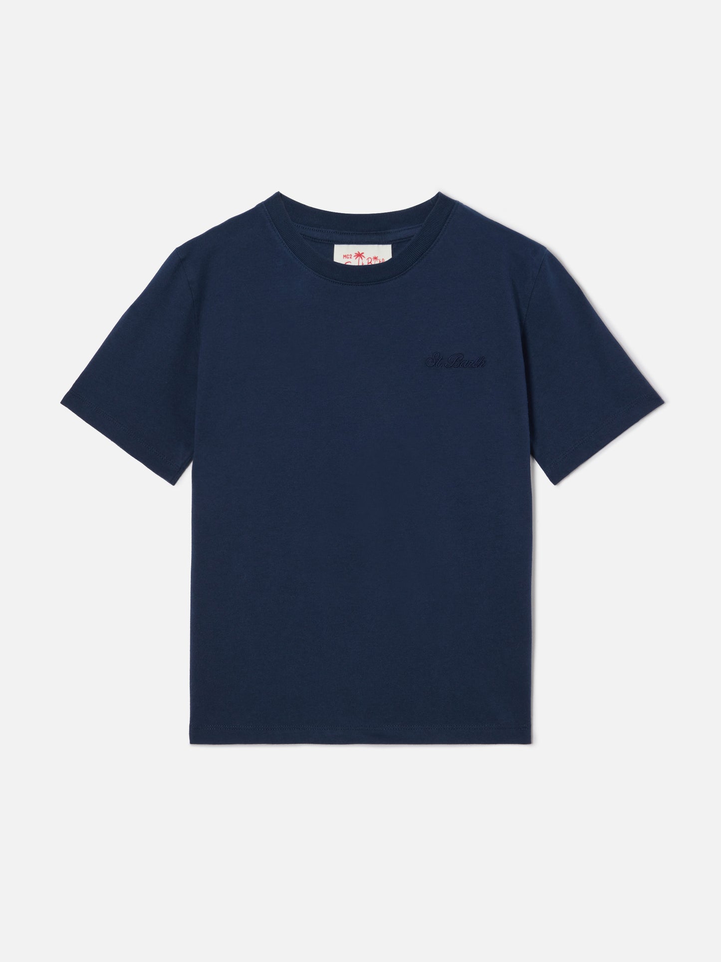 T-shirt Dover Jr in puro cotone blu navy con logo ricamato