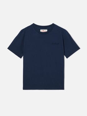 T-shirt Dover Jr in puro cotone blu navy con logo ricamato