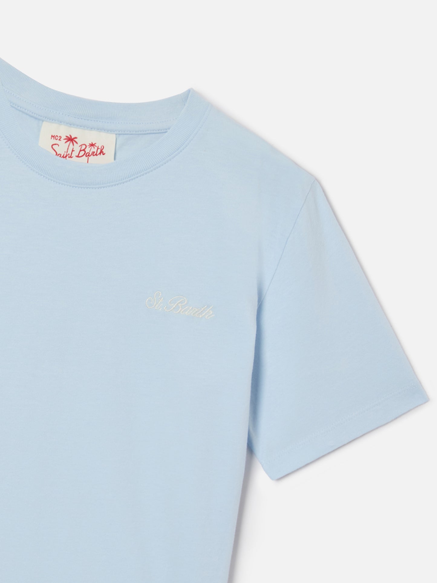 T-shirt Dover Jr in puro cotone azzurro con logo ricamato