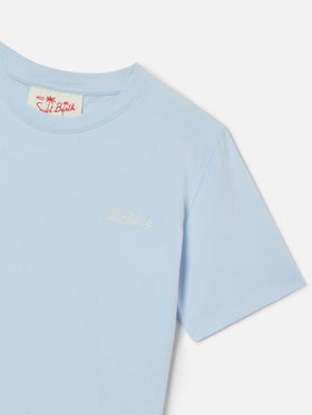 T-shirt Dover Jr in puro cotone azzurro con logo ricamato