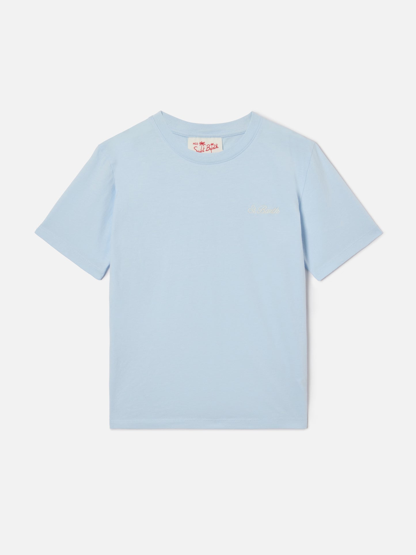 T-shirt Dover Jr in puro cotone azzurro con logo ricamato