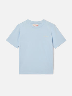 T-shirt Dover Jr in puro cotone azzurro con logo ricamato