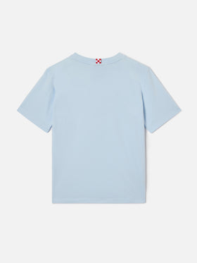 T-shirt Dover Jr in puro cotone azzurro con logo ricamato