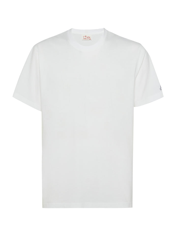 Tshirt Dover in jersey di cotone bianco con ricamo St. Barth