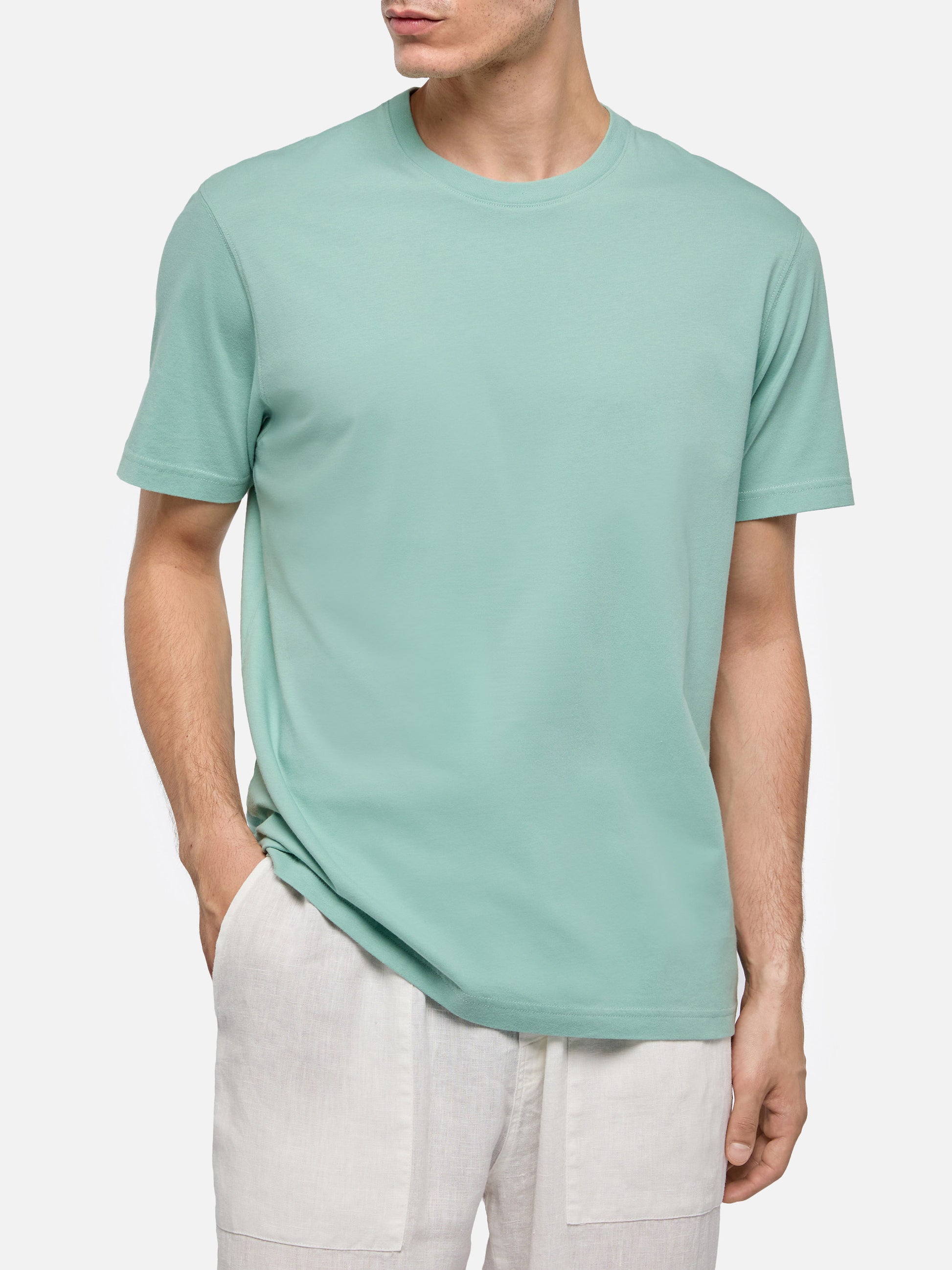 Sage green cotton jersey t-shirt Dover with St. Barth embroidery - MC2 Saint Barth