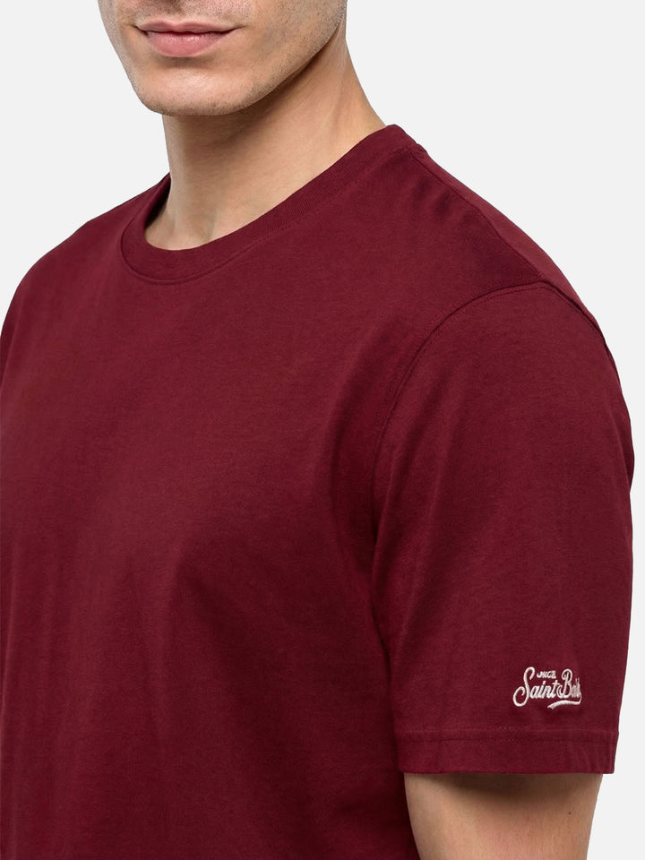Dover t-shirt in jersey di cotone bordeaux con ricamo St. Barth