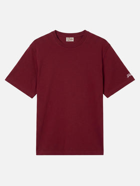 Dover t-shirt in jersey di cotone bordeaux con ricamo St. Barth