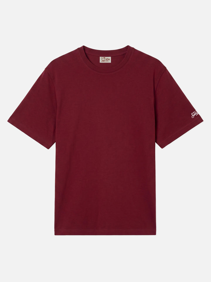 Dover t-shirt in jersey di cotone bordeaux con ricamo St. Barth