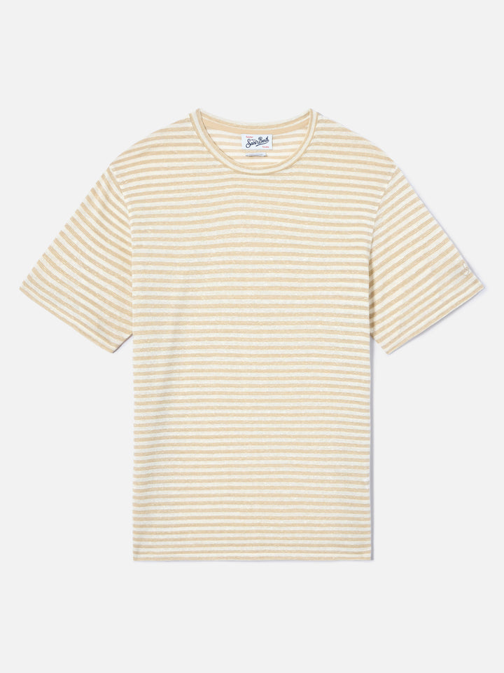 T-shirt Dover in cotone a righe beige con ricamo logo