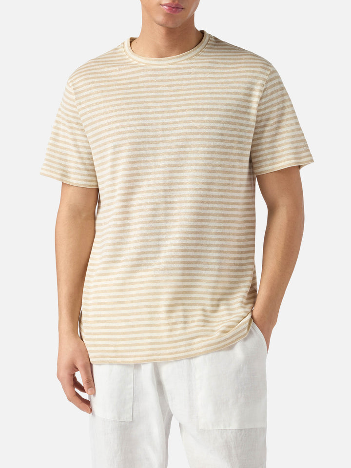 T-shirt Dover in cotone a righe beige con ricamo logo