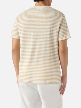 T-shirt Dover in cotone a righe beige con ricamo logo