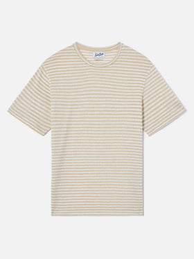 Beige striped Dover linen-blend t-shirt with logo embroidery