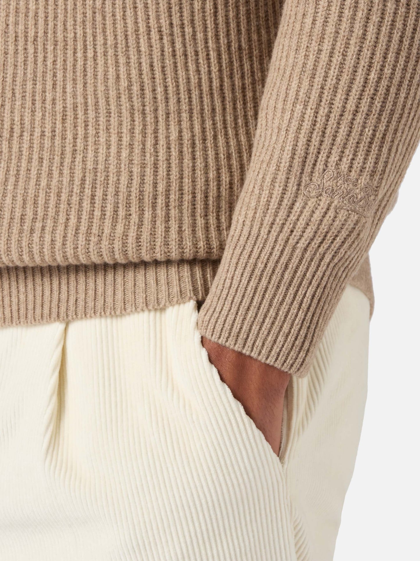 Khakifarbenes Strickpolo-Shirt Downing aus 100 % Wolle