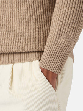 Khakifarbenes Strickpolo-Shirt Downing aus 100 % Wolle