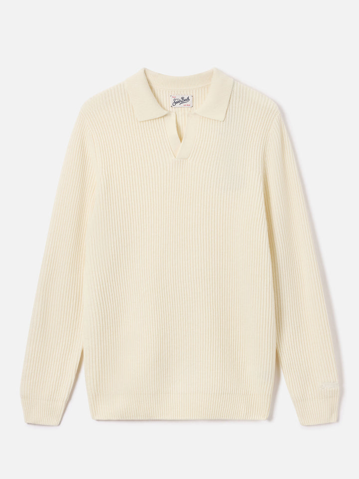 Polo de punto acanalado de lana Off white Downing 