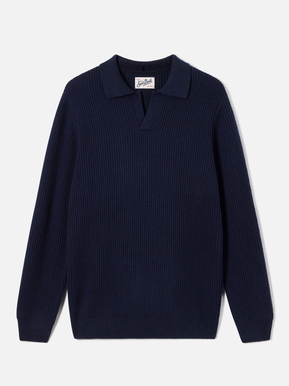 Navy blue Downing wool ribbed knit polo