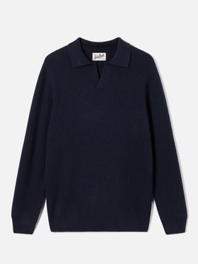 Polo en maille côtelée en laine Navy blue Downing 