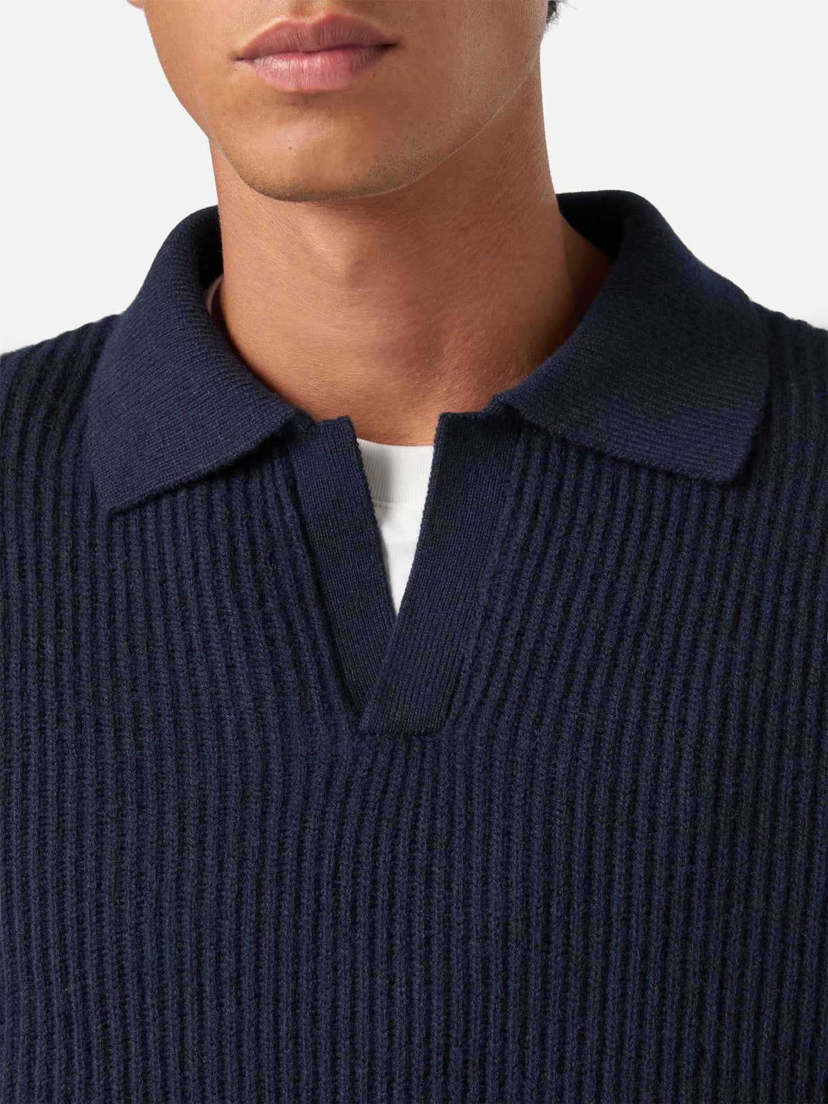 Polo en maille côtelée en laine Navy blue Downing 