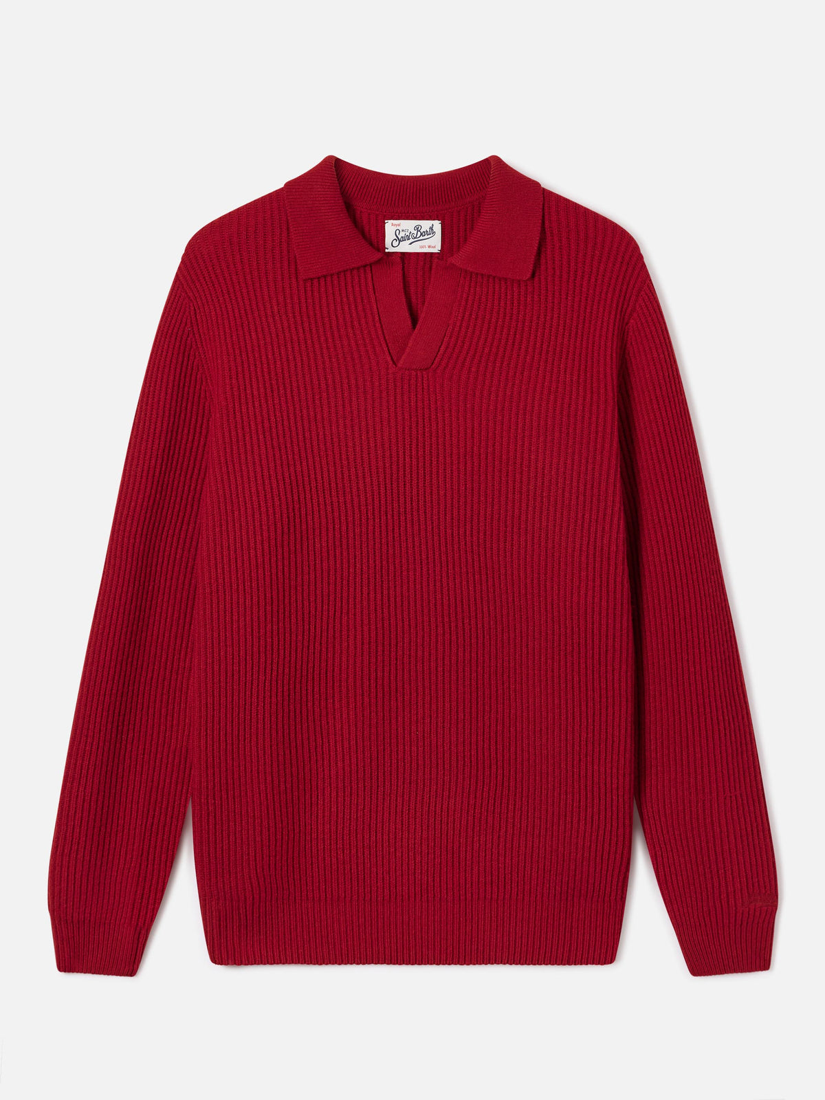Red Downing wool ribbed knit polo
