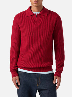 Polo en maille côtelée de laine rouge Downing 