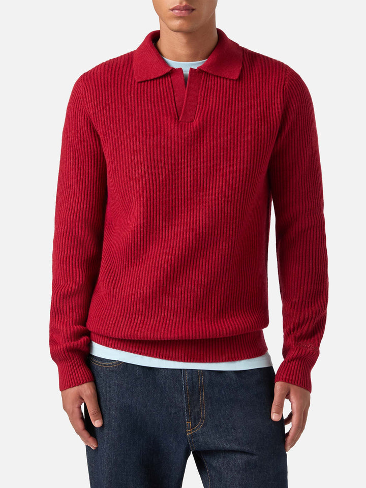 Red Downing wool ribbed knit polo