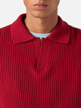 Polo en maille côtelée de laine rouge Downing 