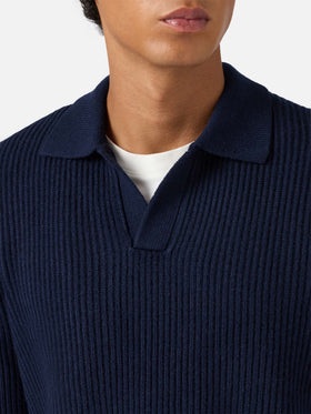 Navy blue pure-wool knit polo Downing