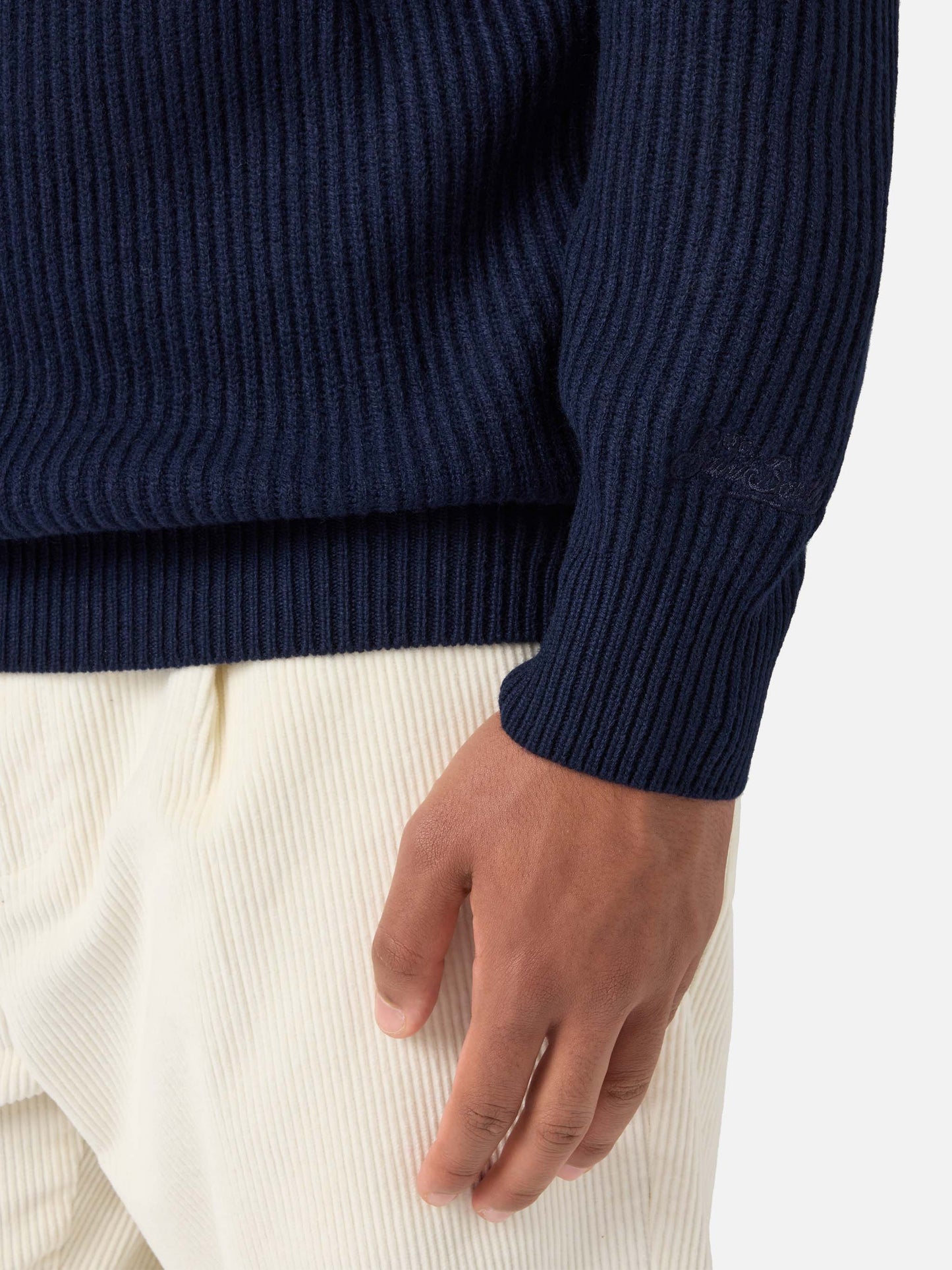 Navy blue pure-wool knit polo Downing