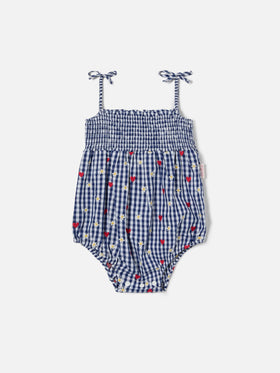 Tutina corta Dudu in vichy tinto filo con ricami all over