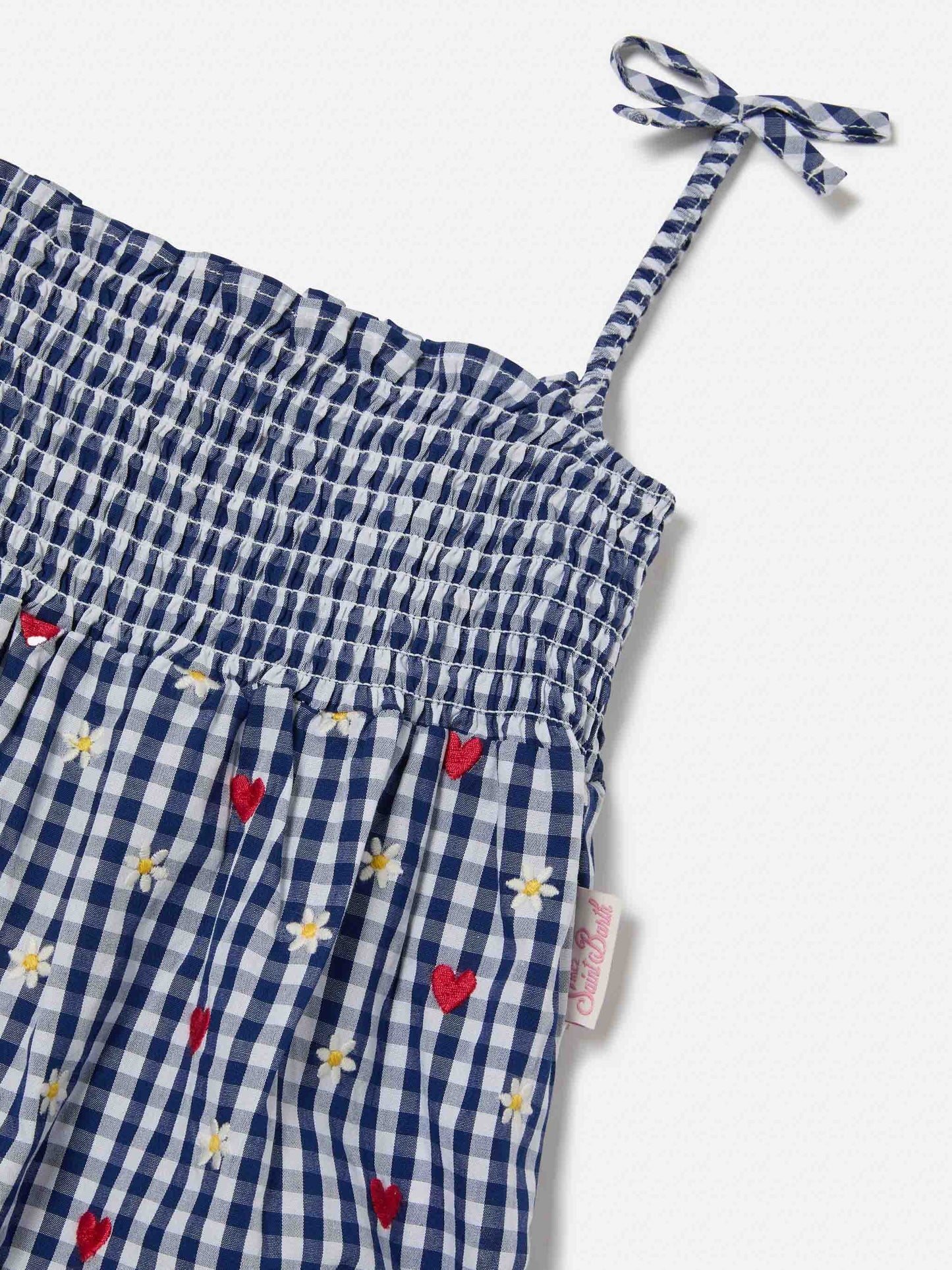 Tutina corta Dudu in vichy tinto filo con ricami all over