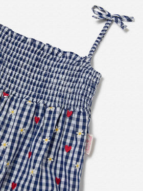 Tutina corta Dudu in vichy tinto filo con ricami all over