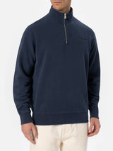 Marineblaues Herren-Sweatshirt Dunkan mit halbem Reißverschluss und St. Barth-Stickerei