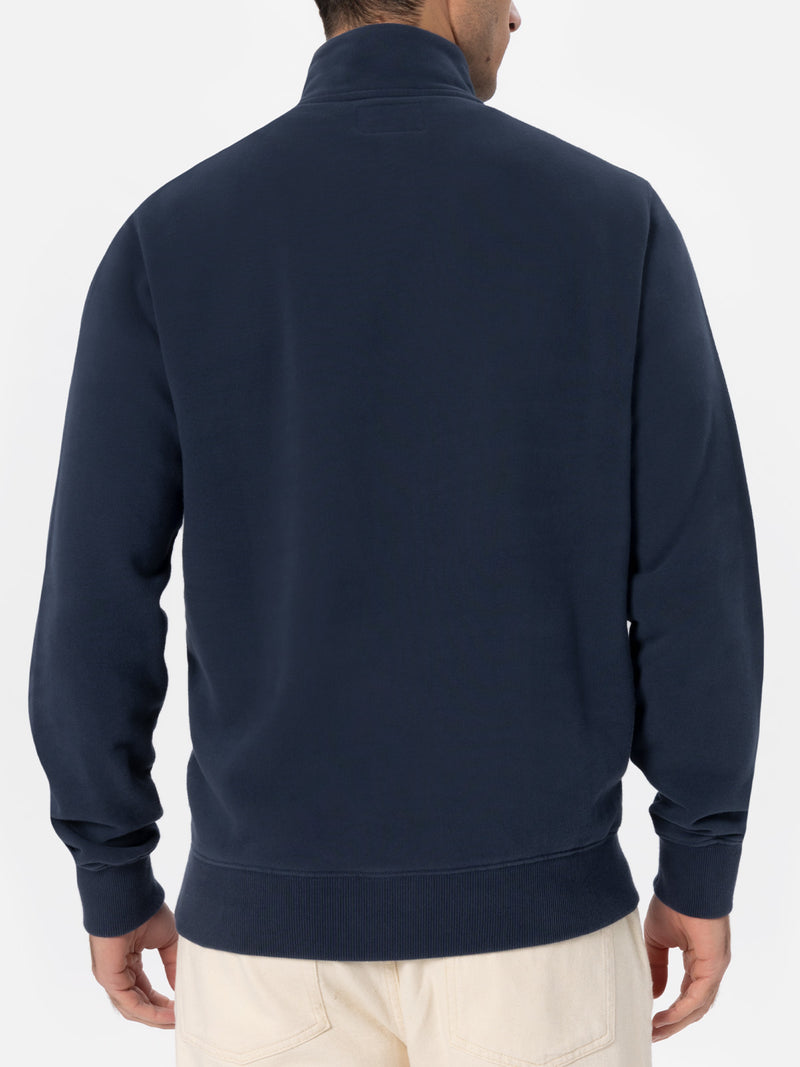 Marineblaues Herren-Sweatshirt Dunkan mit halbem Reißverschluss und St. Barth-Stickerei