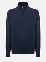 Marineblaues Herren-Sweatshirt Dunkan mit halbem Reißverschluss und St. Barth-Stickerei