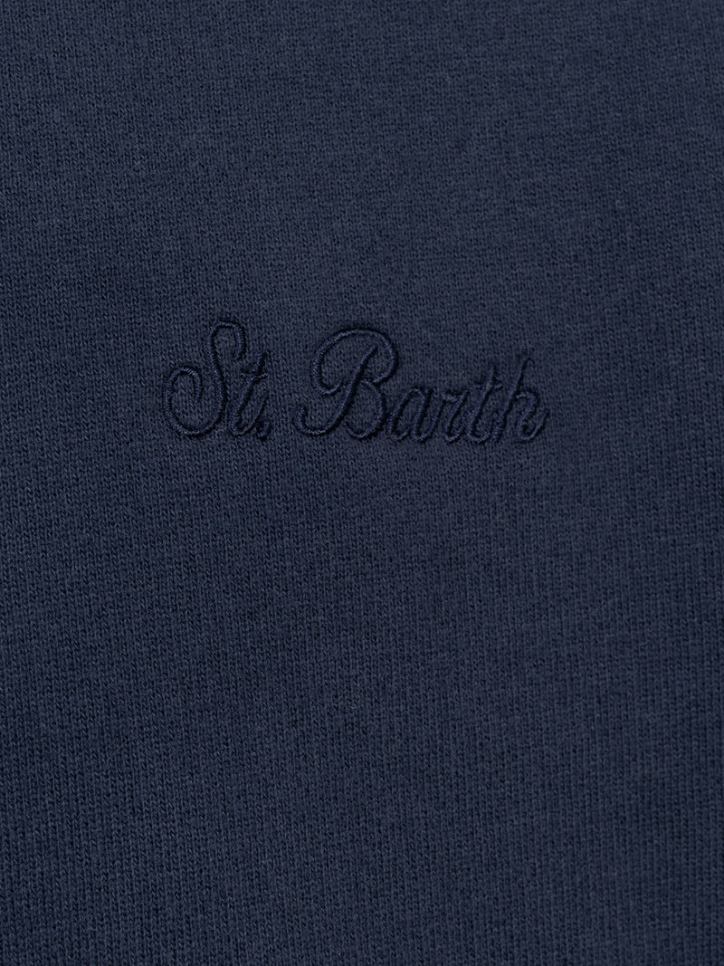 Marineblaues Herren-Sweatshirt Dunkan mit halbem Reißverschluss und St. Barth-Stickerei