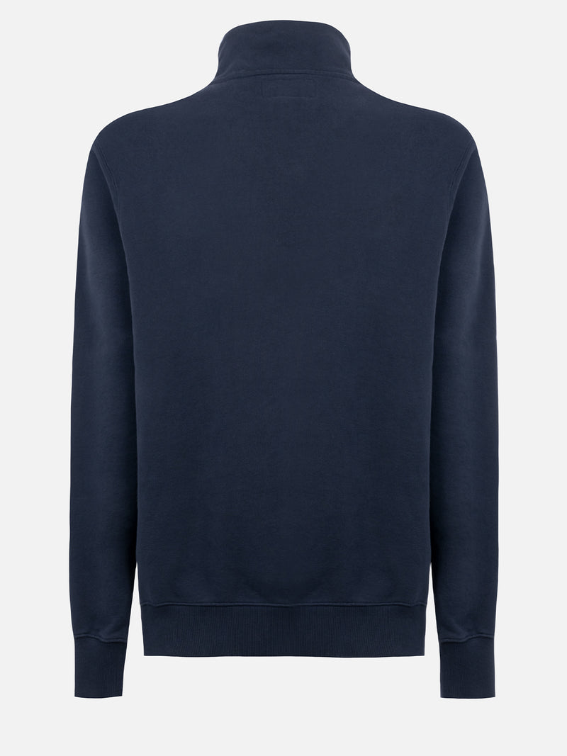 Marineblaues Herren-Sweatshirt Dunkan mit halbem Reißverschluss und St. Barth-Stickerei