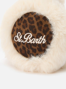 Ohrenschützer mit Leopardenprint und Logostickerei 