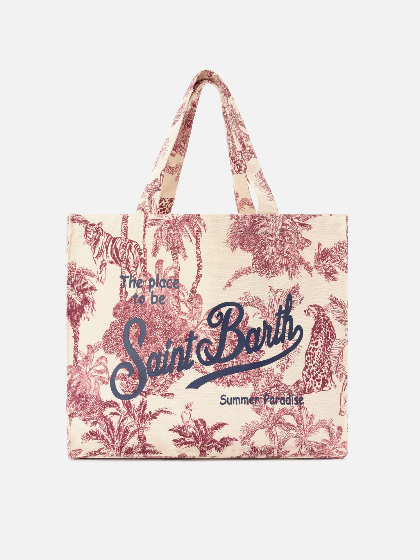 Essential canvas tote bag with bordeaux toile de jouy print