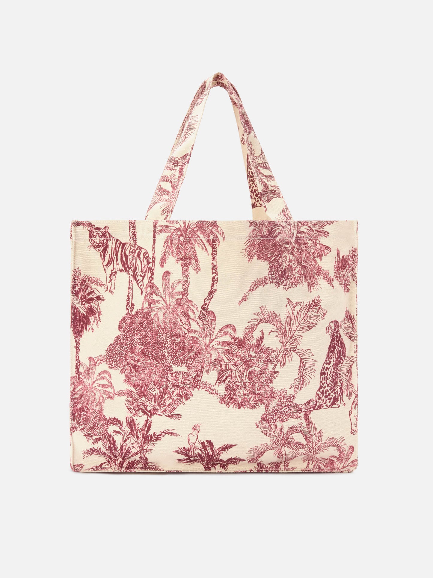 Essential canvas tote bag with bordeaux toile de jouy print
