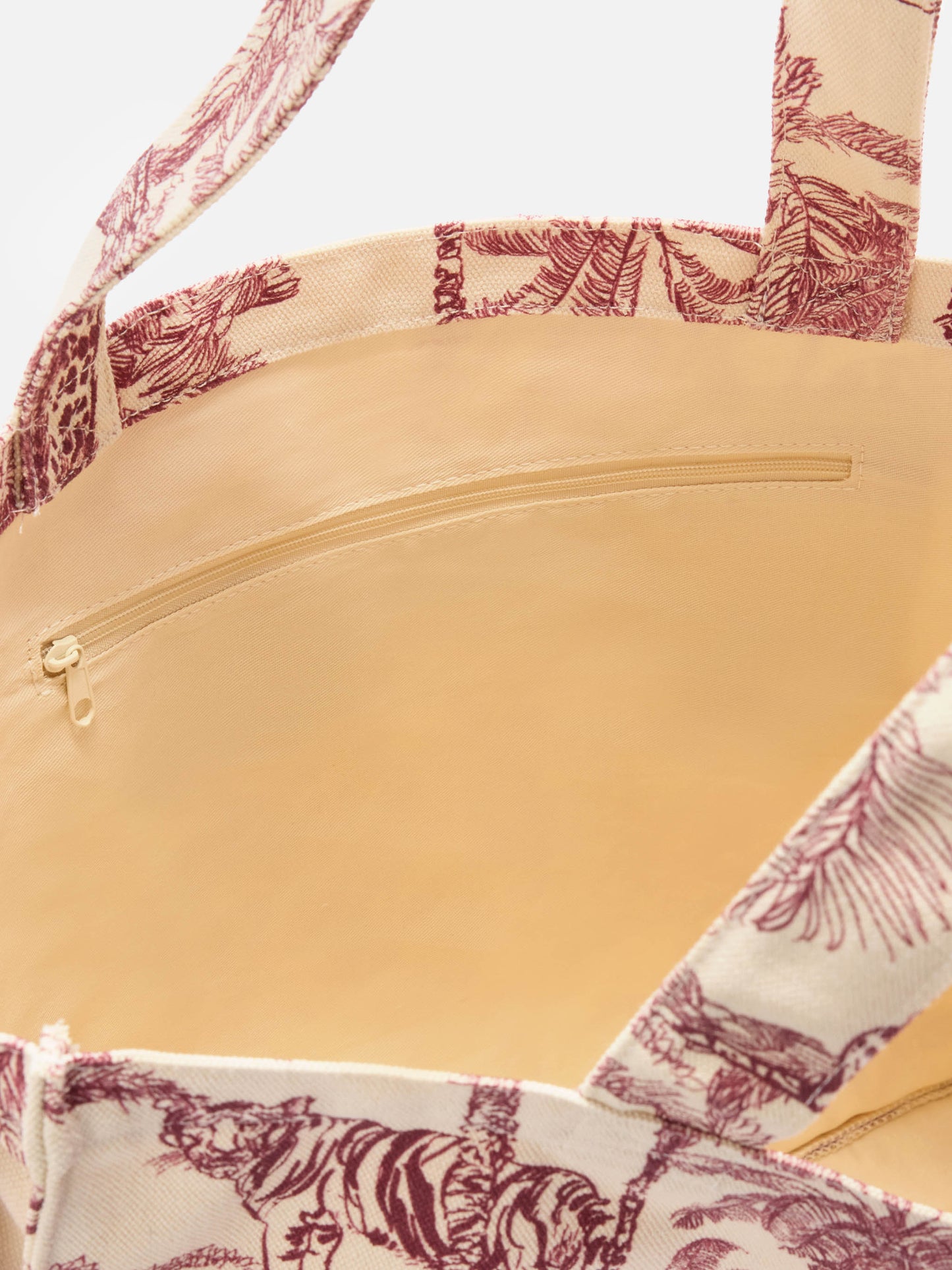 Essential canvas tote bag with bordeaux toile de jouy print