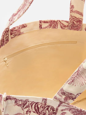 Essential canvas tote bag with bordeaux toile de jouy print