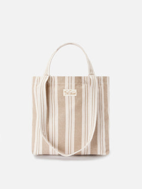 Essential Beach beige and white striped cotton tote bag