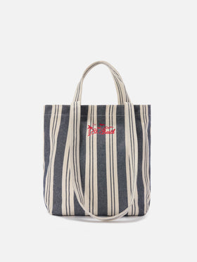 Essential Beach blue and white striped cotton tote bag