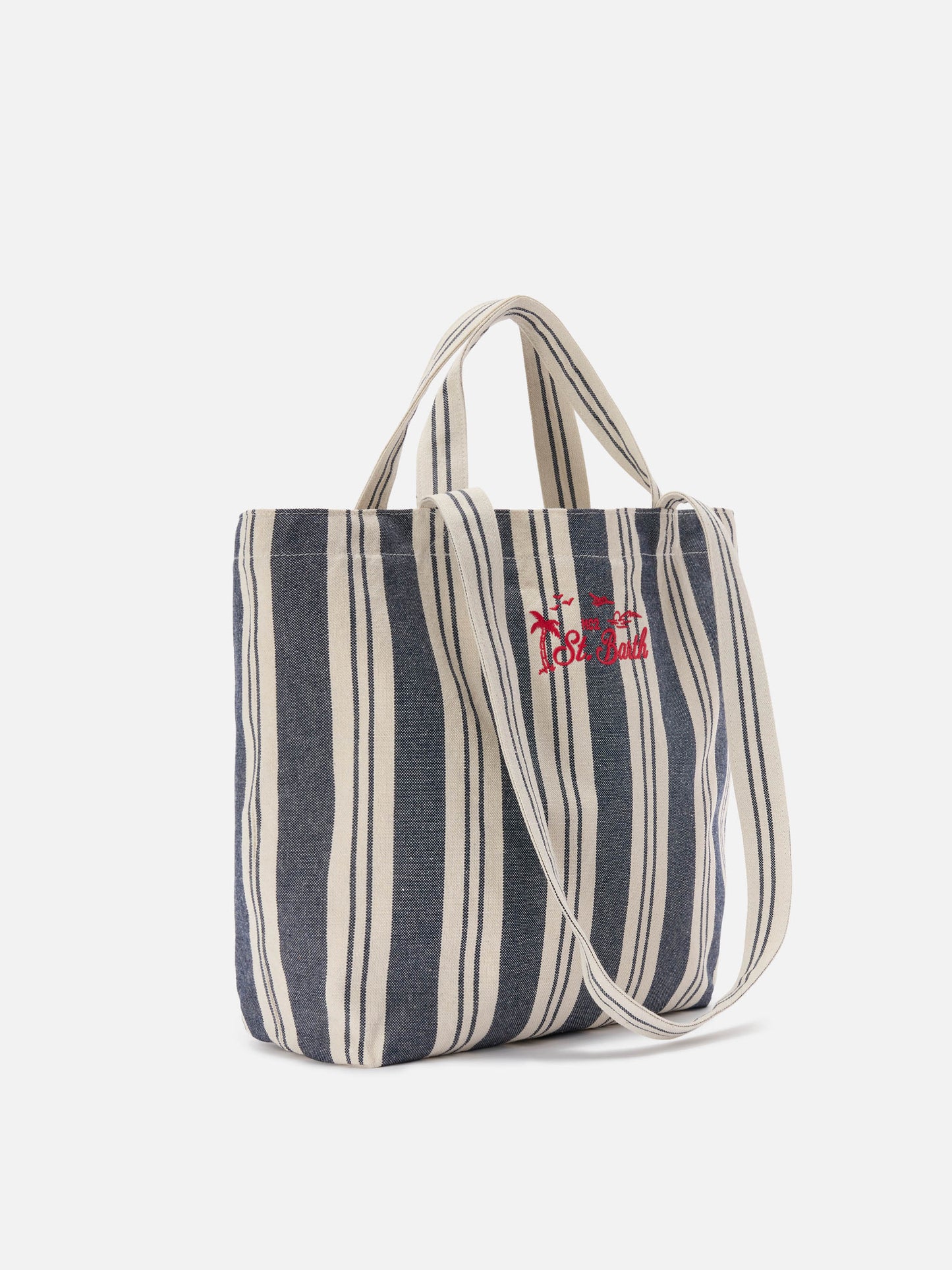 Essential Beach blue and white striped cotton tote bag