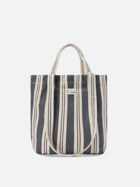 Essential Beach blue and white striped cotton tote bag