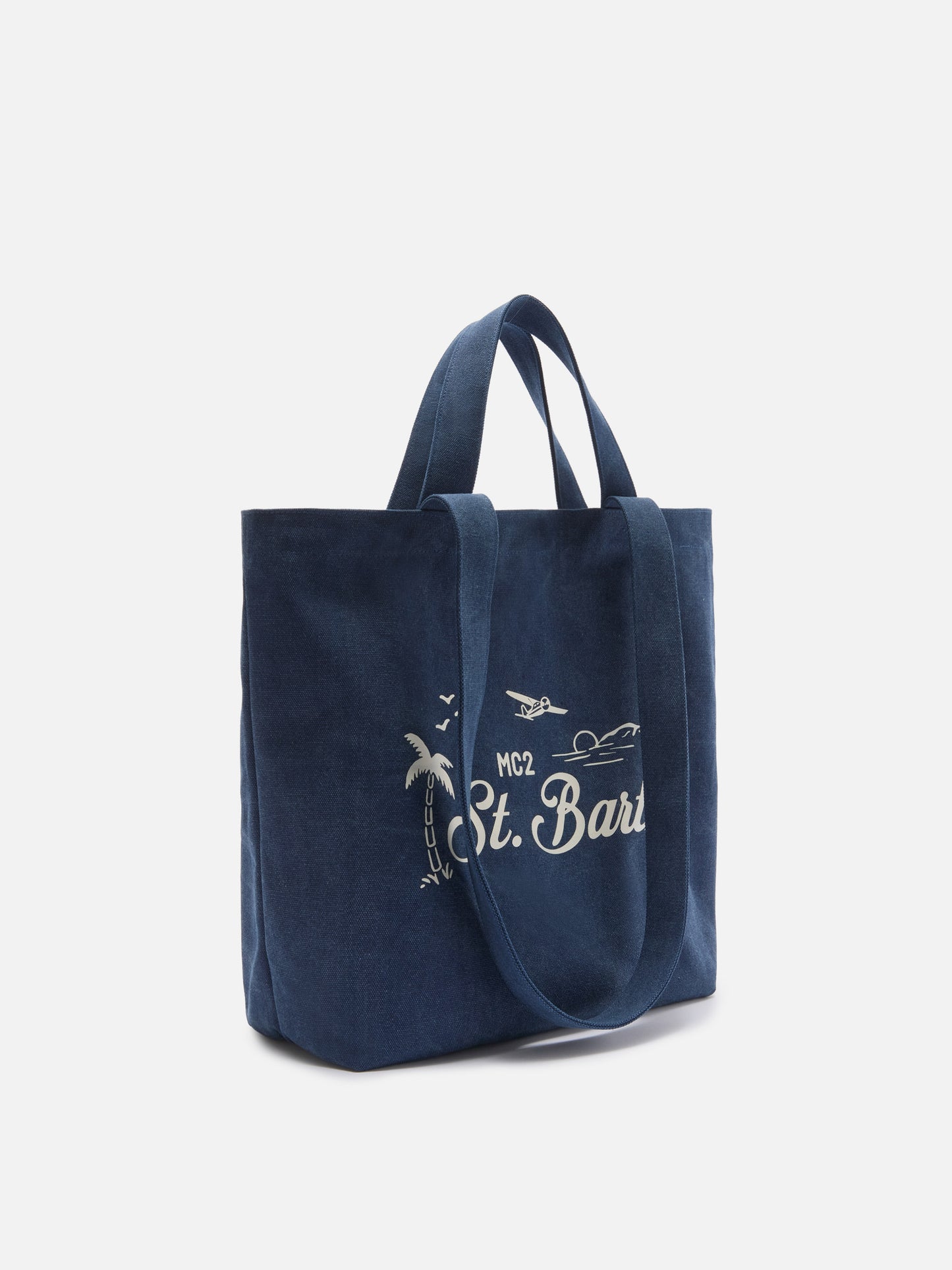 Borsa tote Essential Beach in cotone blu navy con logo ricamato